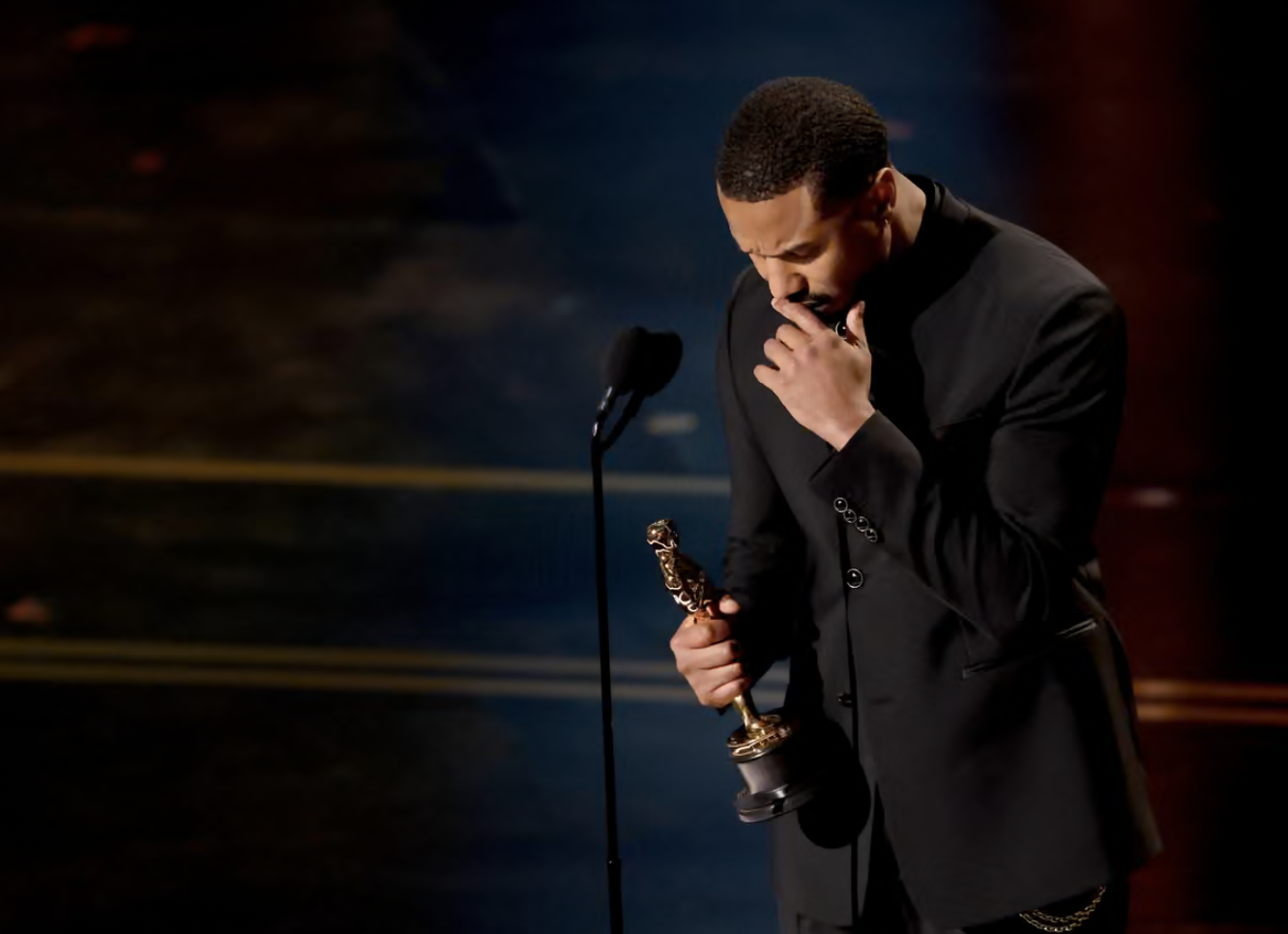 Michael B. Jordan accepting the Academy Award for Best Actor